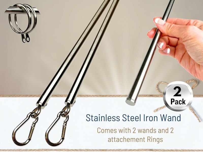 OooWow 36 inch (2 Pack) Stainless Steel Iron Curtain Pull Wand - Drapery Pull Rod - Versatile Curtain Wand - Strong Metal Drapery Wand (36in SS 2Pk) - Image 2